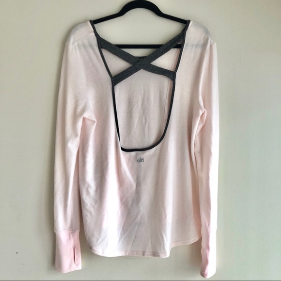 Alo Yoga Lotus Fleece Long Sleeve Top Pink - Picture 3 of 3